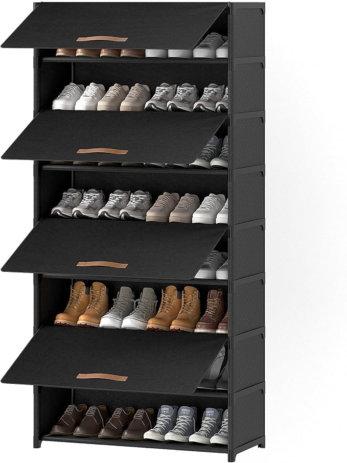 Shoe Rack, 9 Tier Shoe Storage Cabinet with Door 36 Pair Plastic Shoe Shelves Organizer for Closet, Entryway, Hallway, Bedroom, Black by UNITSTAGE