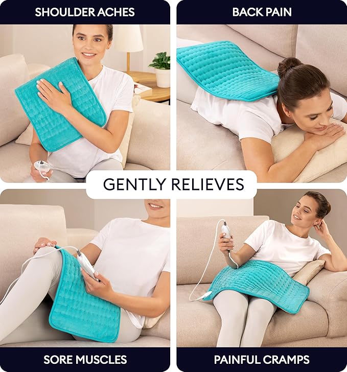 GENIANI Electric Heating Pad for Back Pain & Cramps Relief, Electric Throw, Auto Shut Off, Machine Washable, Moist Heat Pad for Neck & Shoulder - Valentines Day Gifts for Her, 12x24 Viridian Green