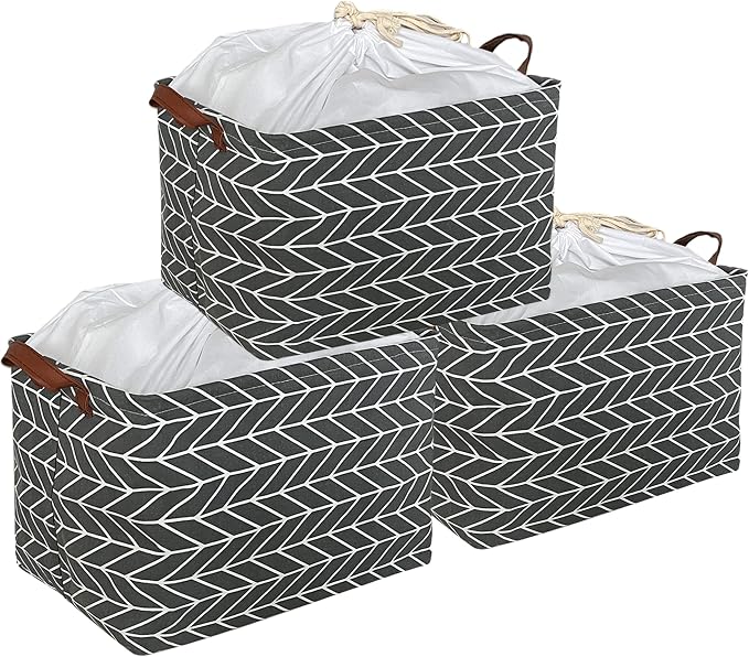 CLOCOR Rectangular Storage Basket,Collapsible Cute Pattern Storage Bin,Waterproof Coating Storage Box with Handles for Home Organization,Shelf Basket (3 Pack Grey Arrow) by CLOCOR