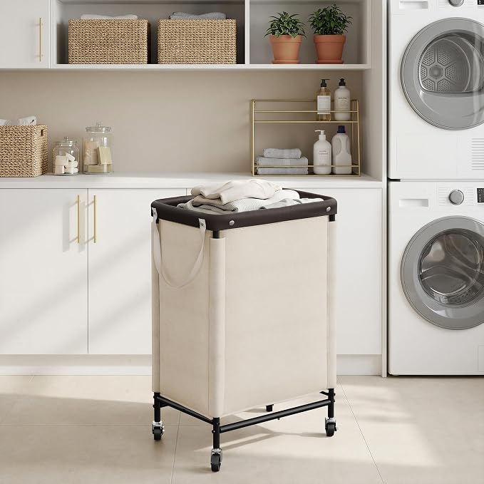 StorageWorks Laundry Hamper, 90L Rolling Laundry Sorter Cart with Removable and Washable Liner Bag, Clothes Hamper with Wheels and Handle for Laundry Room and Bedroom, Beige - Image 5