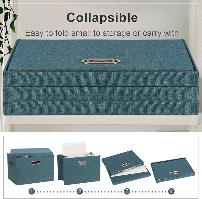 Graciadeco Large 17" 36 Quart Collapsible Stackable Storage Bins with Lids, 3 Packs Blue-Green Linen Fabric Closet Boxes with Lids, Storage Cube Baskets Container Organizers for Bedroom (17x12x11) - Image 4