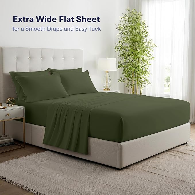 Kickoff Viscose Bamboo Sheets Twin Size 3-pc 100% Organic Bamboo Viscose Bed Cooling Sheets Twin Size Set Cool Bedding for hot Sleepers Sheet, Flat, Fitted, Pillowcase (Green, T)