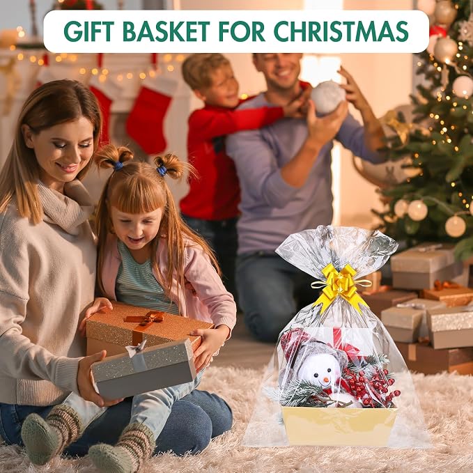 AFOROEOA 6PACK Baskets For Gifts Empty, 10x12”Thick Kraft Gift Basket with 6Bows 6Bags Empty Gift Baskets for Christmas, Valentine’s Day, Easter, Birthdays, Valentine’s Day Wrapping Gift - Image 6