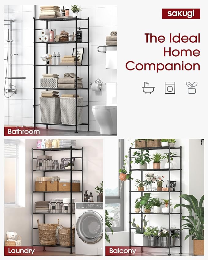 Sakugi Storage Shelves - 5 Tier Shelf Organizer, Heavy Duty Garage Shelving Unit with Leveling Feet, Stable Metal Shelves Organizer for Pantry, Kitchen and Closet, 33.0" W x 12.6" D x 72.0" H, Black - Image 5