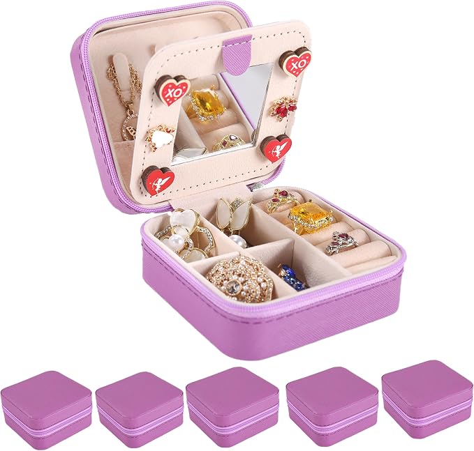 KElofoN Travel jewelry case Travel jewelry box Travel Jewelry Organizer Small Jewelry Organizer Box for Girls Women with Mirror (Purple-5) by KElofoN