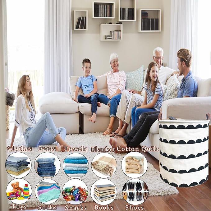 Waterproof Laundry Hamper Collapsible Laundry Basket Leather Handle Laundry Bag Large Clothes Storage Toy Organization for Bathroom Bedroom Laundryroom College Dorms (Hege-003) - Image 5