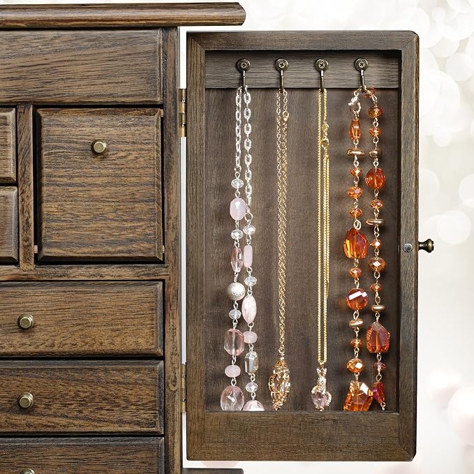 Jewelry Box for Women, Rustic Wooden Jewelry Boxes & Organizers with Mirror & Drawers,6 Layer Jewelry Organizer Box for Rings Earrings Necklaces Bracelets (Vintage) - Image 6