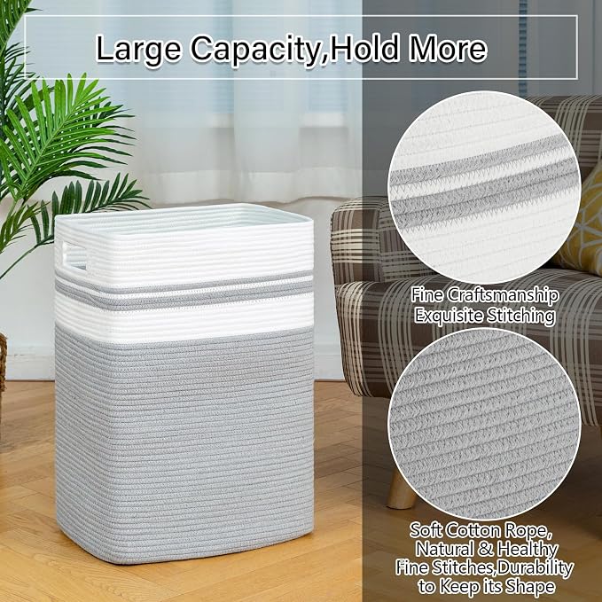 OIAHOMY 91L Laundry Hamper, XXXLarge Laundry Basket, Collapsible Cotton Rope Basket,Woven Storage Basket for Blankets,Clothes,Pillows-16x15x24-Grey - Image 5