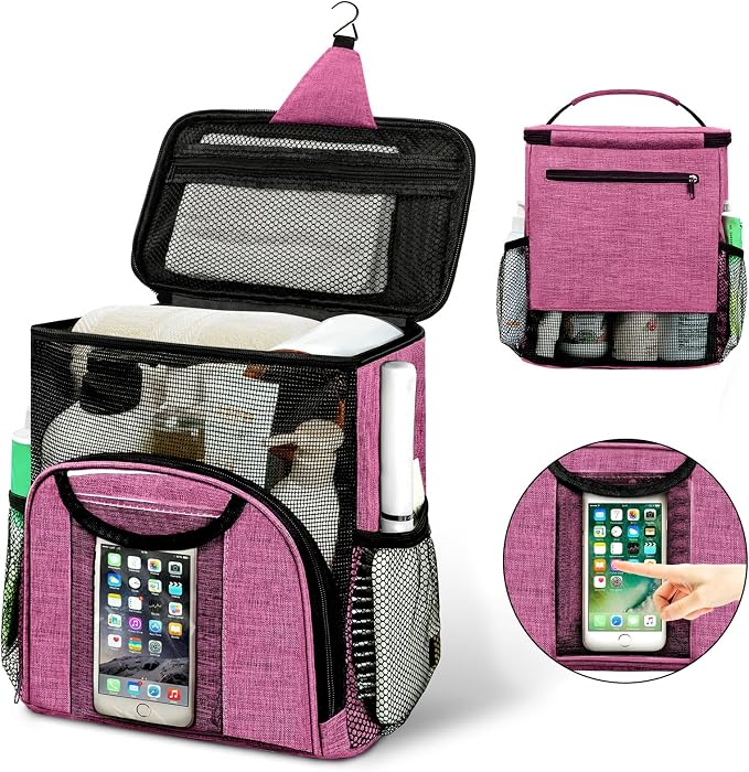 Attmu Portable Shower Caddy College Tote Bag, Quick Dry Hanging Toiletry Bag, Large Capacity Mesh Shower Caddy Portable for College Dorm Room Essentials for Boys and Girls for Bath Camping (Pink) by Attmu