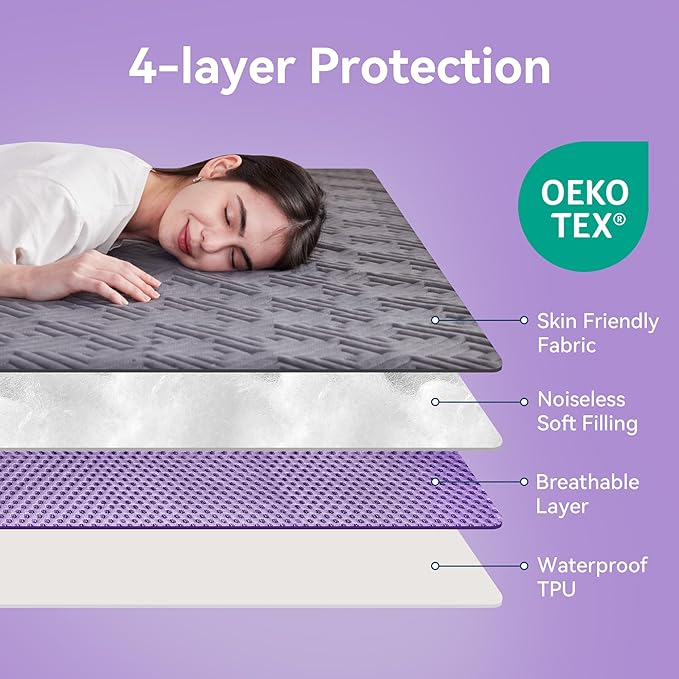 BDEUS Waterproof Mattress Protector Queen Size with Straps Noiseless Bed Cover Deep Pocket Fitted Up to 18" Depth Mattress Pad Soft Breathable Machine Washable for Bedroom, Hotel(Gray)