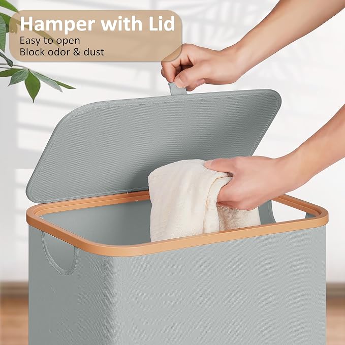 Vincona Slim Laundry Basket with Lid, Narrow Dirty Clothes Hampers for Laundry with Handle, Skinny Laundry Bin for Laundry Room, Dorm, Bedroom and Bathroom, 19.8 Gallon (75L) Silver Grey - Image 2