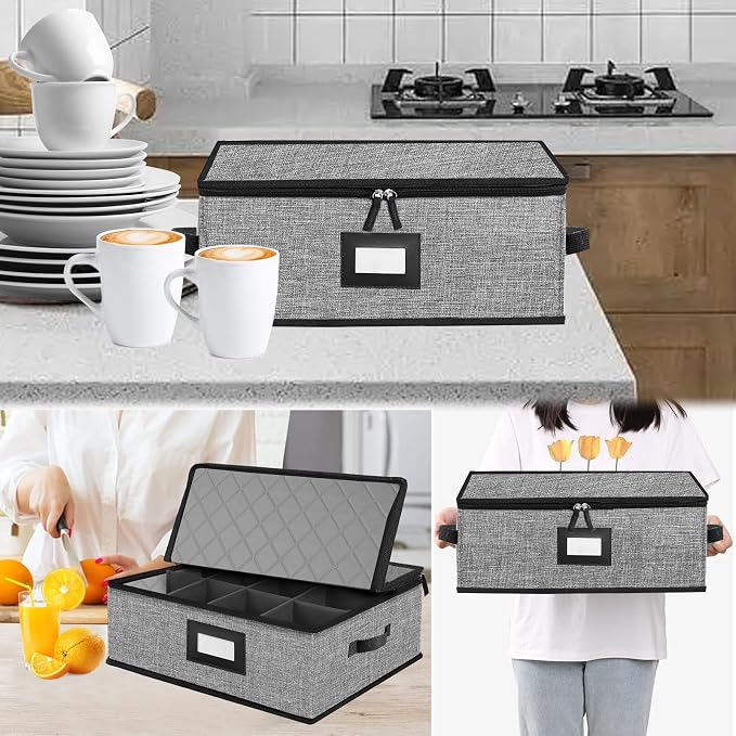 Quilted Mug Cup Storage Box-China Storage Containers Hard Shell,Cup Storage Containers with Lid for Moving Transport,Kichen Dinnerware Storage - Image 8