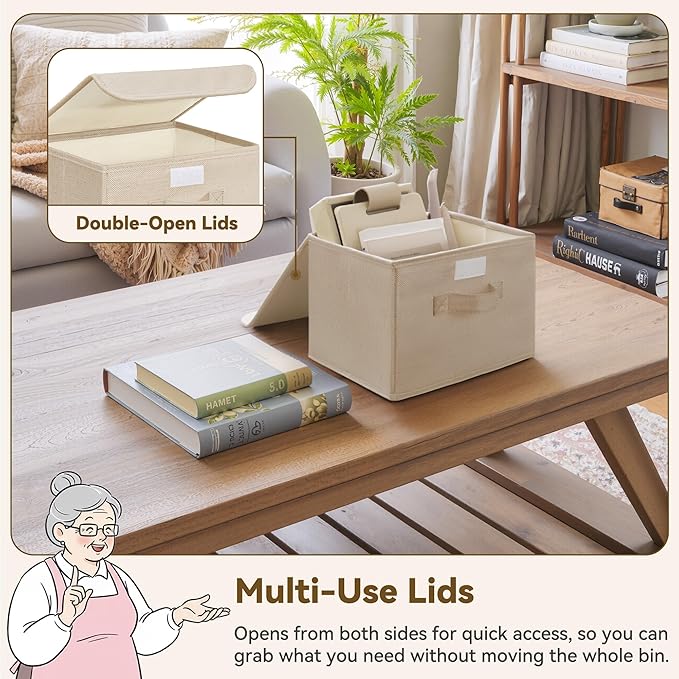 GRANNY SAYS Small Storage Bins with Lids, Small Storage Boxes, Shelf Baskets for Shelf, Collapsible Storage Bins for Living Room, Bedroom, 10x8x7 Inch, Khaki, 2-Pack - Image 4