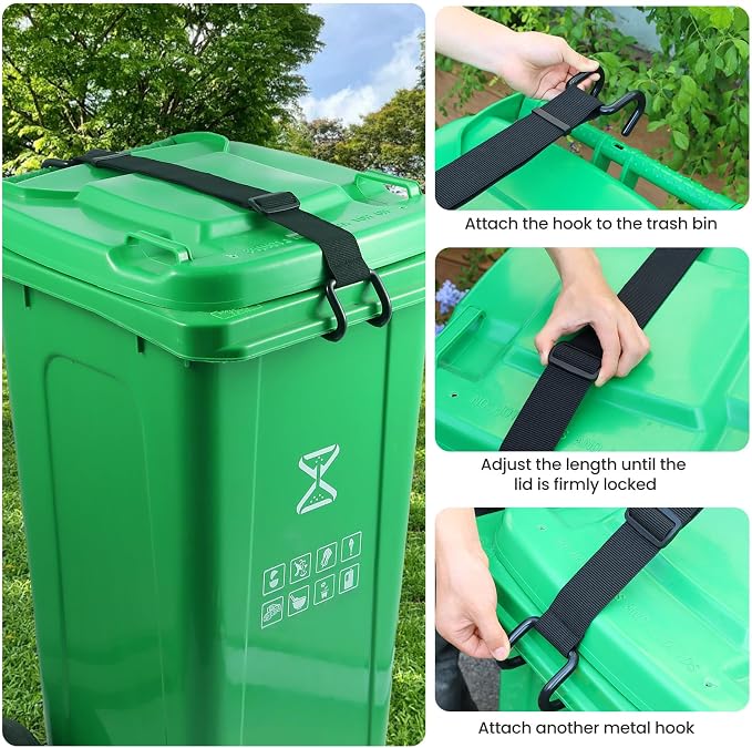 Metal Non-Slip Double Claw Trash Can Lid Lock, Adjustable Animal-Proof & Windproof Garbage Can Lock, Universal Fit for 28-96 Gallon Outdoor Bins (1) - Image 5