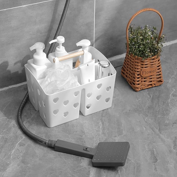 Anyoifax Portable Shower Caddy Plastic Basket Organizer Divided Bathroom Storage Tote With Handle for College, Dorm Room, Kitchen, White - Image 2