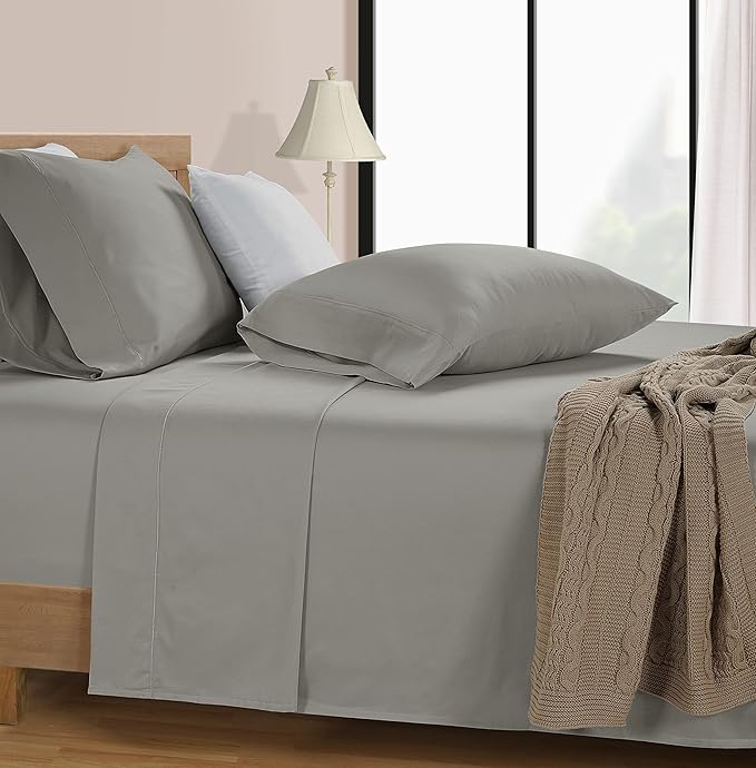 LANE LINEN Split King Sheet Sets for Adjustable Beds - 5 PCs, 600 Thread Count Split King Sheets Set - Sateen Weave King Split Sheets for Adjustable Bed Luxury Hotel Thick Bedding - Silver
