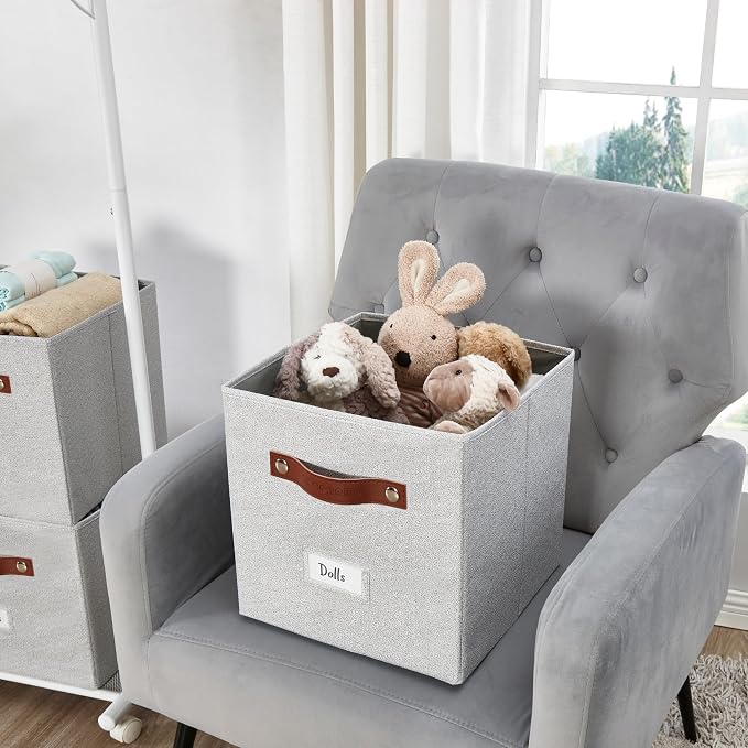 DECOMOMO Storage Bins, Cube Storage Bin with Labels, Fabric Storage Cubes for Shelves (11" / 6pcs, Light Texture Grey) - Image 8