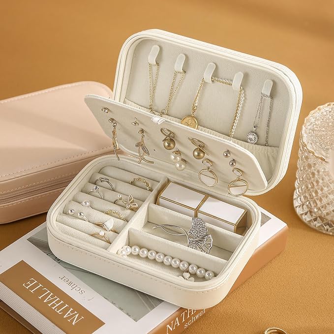 CASEGRACE Travel Jewelry Case, Double Layer Travel Jewelry Organizer for Necklace Earring Rings Jewelry Display Case for Women, White - Image 6