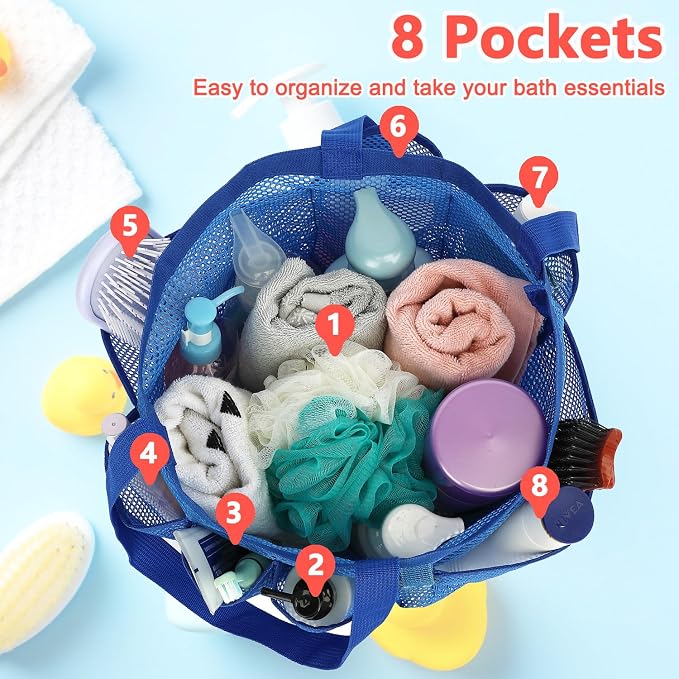 Fammart Mesh Shower Caddy Portable for College Dorm Room Essentials, 8-Pocket Large Shower Basket Tote Bag with 2 Handles for Toiletry, Bathroom, Beach, Camp, Gym - Image 4