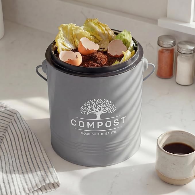 Perfnique Kitchen Compost Bin, 1.3 Gallon Countertop Compost Bin with Lid, Indoor Compost Bucket Includes Inner Bucket Liner and Carbon Filter, Small Compost Bin with Trash Bags (with Bags, Grey) - Image 7