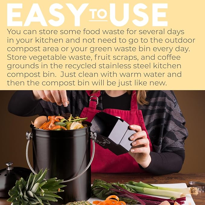 EPICA Countertop Compost Bin Kitchen | 1.3 Gallon | Odorless Composting Bin with Carbon Filters | Indoor Compost Bin with Lid | Stainless Steel Kitchen Composter for Food Scraps & Waste Recycling - Image 7