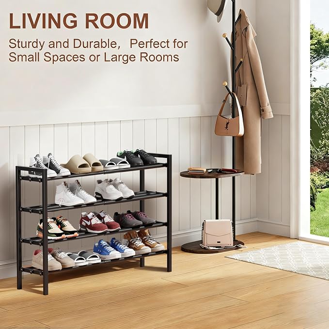 4-Tier Expandable Shoe Rack, Adjustable Shoe Shelf Storage Organizer Heavy Duty Metal Free Standing Shoe Rack for Entryway Closet Doorway (Black) - Image 6