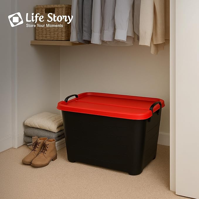 Life Story 6 Pack Heavy Duty Stackable Storage Bin, 55 Quart Home Organizer, Versatile Lightweight Locking Bins with Carrying Handles, Black/Red - Image 4