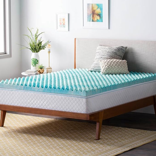 Linenspa 2 Inch Gel Memory Foam Mattress Topper – Egg Crate Style, Reversible for two feels – Promotes Airflow & Relieves Pressure Points – California King