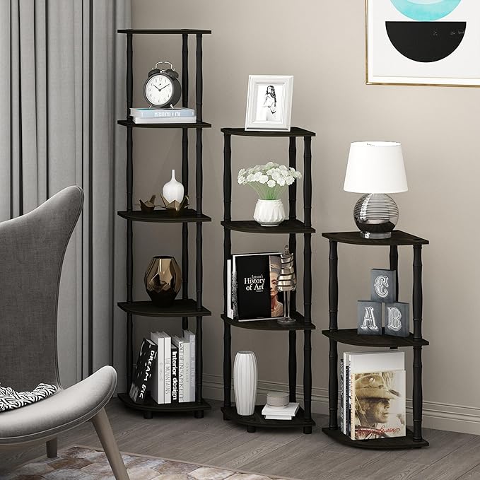 Furinno Turn-N-Tube 5 Tier Corner Display Rack Multipurpose Shelving Unit with Classic Tubes, Espresso/Black (18035EX/BK) - Image 2