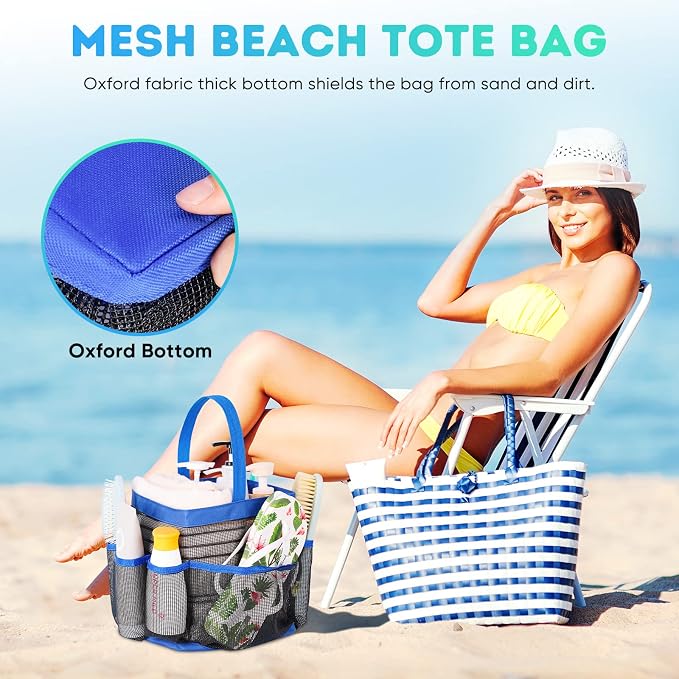 EUDELE Mesh Shower Caddy Portable for College Dorm Room Essentials,Shower Caddy Dorm with 8-Pocket Large Capacity for Beach,Swimming,Gym,Travel essentials, Blue - Image 5