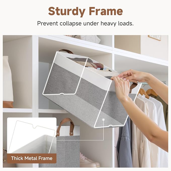 StorageWorks Storage Bins, Fabric Storage Bins for Shelves, Large Storage Baskets with Metal Frame, Closet Baskets and Bins with Handles, Gray and White, 2-Pack - Image 4