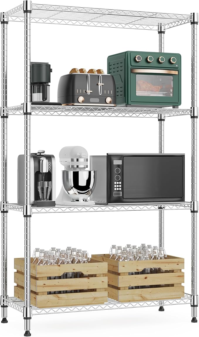 M MZG 1000 lbs 4Tier Shelf Metal Storage Shelves Wire Rack Closet Organizers with Wheel for Garage Kitchen Bathroom Laundry Chrome 13.7" D x 23.6" W x 53.4" H by MEIGAOPLASTICANDMETALHKCOLIMITED