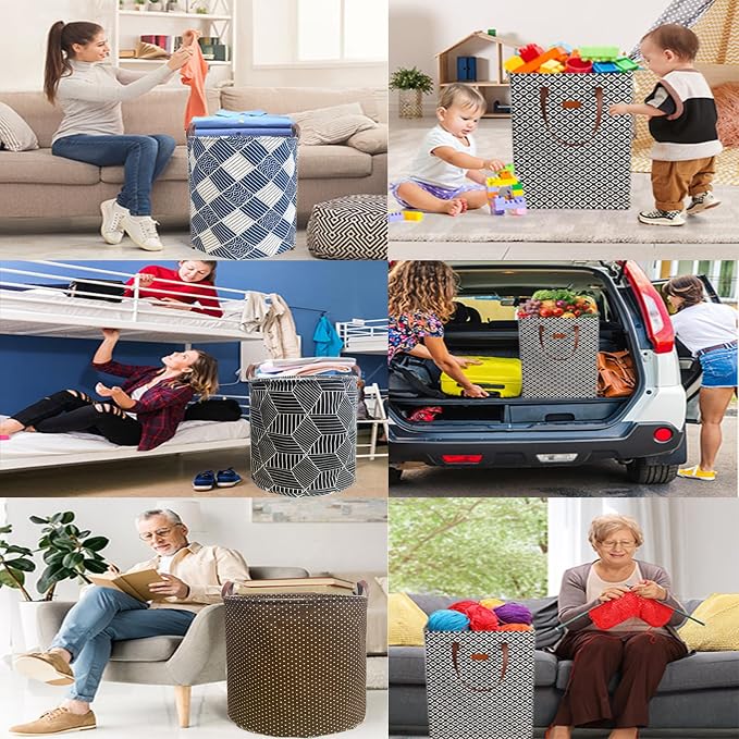80L Waterproof Laundry Hamper in Family Leather Handle Laundry Basket in Dormitory Collapsible Laundry Bag in Nursery (96-Satisfied laundry hampers, 80L) - Image 7