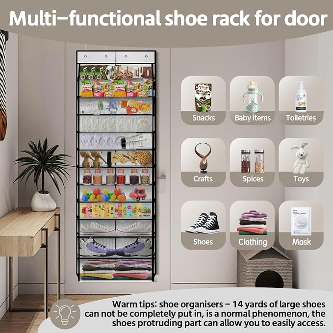 PAULONE 12 Pocket Over the Door Shoe Organizer,Reusable Breathable Large Mesh Bag Men's & Women's Sneaker Organizer,Shoe Organizer for Kids,Hanging Shoe Storage Hanging Bag (White) - Image 6