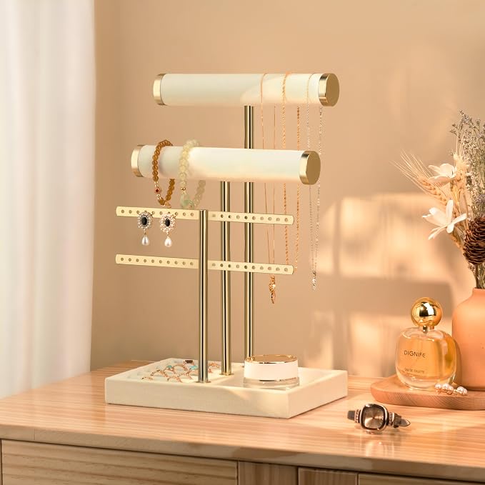 bussdis 3 Tier Bracelet Holder Display - Detachable T Bar Beige Velvet Bracelet Holder, Jewelry Holder Organizer for Bracelet, Necklace, Earrings, Rings - Image 4