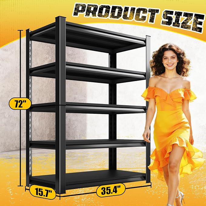 Garage Storage Shelves 5-Tier,Garage Storage System Shelves Adjustable,Storage Shelving for Basement,Pantry,Kitchen,Warehouse (1, 72" H x 35.55" W x 16" D) - Image 3