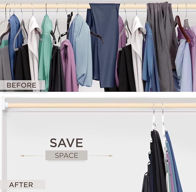 MORALVE Pants Hangers Space Saving - 2 Pack European Beechwood Scarf and Jean Hangers - Closet Organizer and Space Saver Pant Rack, Leggings Hanger, and Scarf Holder with 360° Swivel Hook - Image 3