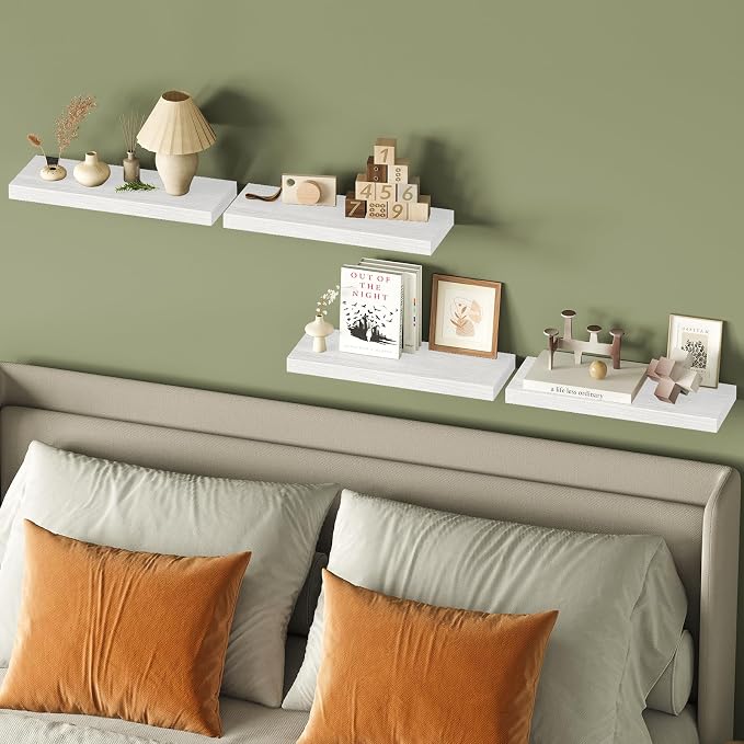 Fixwal White Shelves for Wall, 15.8in Rustic Wood Finish Floating Wall Shelves Set of 4, Shelves for Wall Decor, with Invisible Brackets for Bathroom, Living Room,Bedroom and Kitchen - Image 8