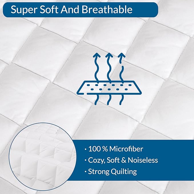 Royale Linens Full Size Mattress Topper - Soft Quilted Mattress Protector - Fitted Deep Pocket Fits Up to 16 Inch - Elastic Fitted Bed Cover - Machine Washable Bed Protector (54x75 Inches)
