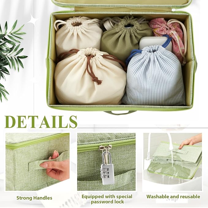 Briwooody Discreet Lockable Toy Bag Storage Organizer Toy Bag Storage Bins Case with Zipper Lid for Women and Men Clothes Container(Light Green,15 x 10 x 6.3 Inch) - Image 3