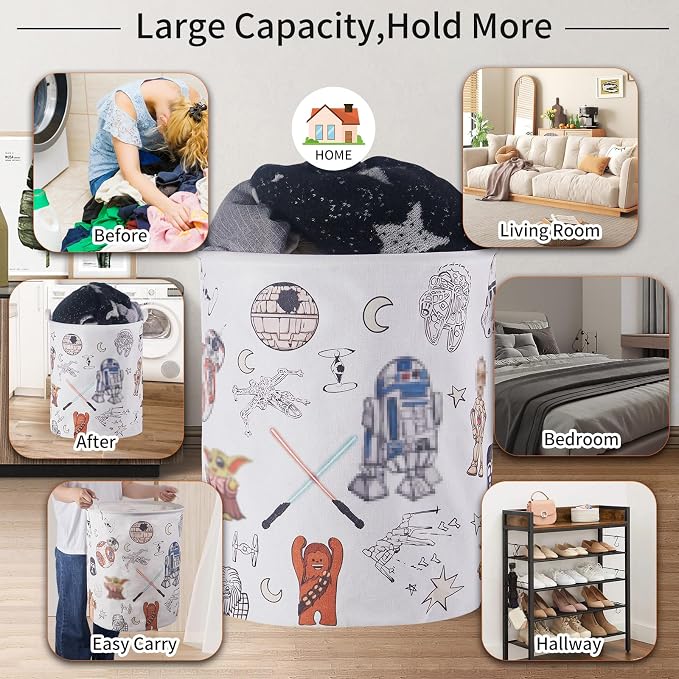 Room Nursery Decor,Baby Laundry Large Hamper Foldable With Waterproof Pe Coating,Dirty Clothes Basket Featuring The Child,Bedroom,Bathroom Set,Toy Bin,Kids Birthday Gifts,White (round) - Image 4