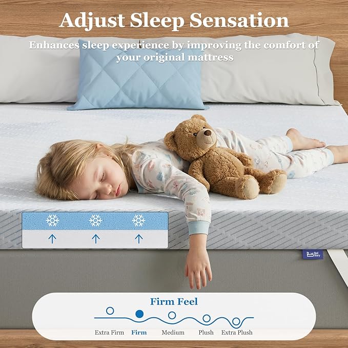 BedStory 3 Inch Firm Mattress Topper Cal King Size, Pain-Relief Memory Foam Bed Topper, Cooling Gel High-Density Mattress Pad, Skin-Friendly Washable Cover