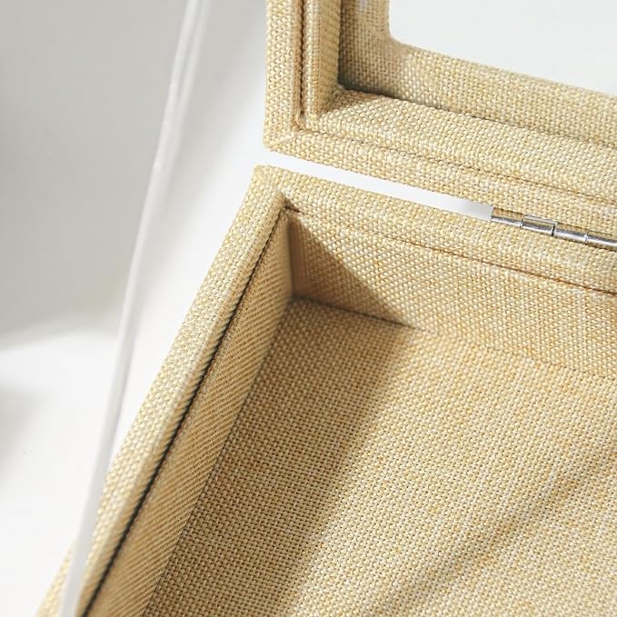 Coward Jewelry Organizer Box, Yellow Linen Blank Display Tray Case with Lid for Storage Necklaces Bracelets Rings Beads and Jewelry Accessories - Image 6