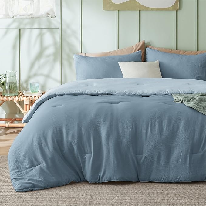 Bedsure Full Comforter Set, Mineral Blue Soft Prewashed Bedding for All Seasons, 3 Pieces GentleSoft™ Bed Set, 1 Lightweight Comforter (82"x86") and 2 Pillowcases (20"x26")
