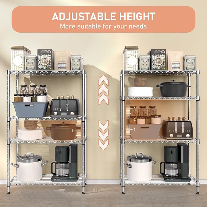 M MZG 5-Shelf Storage Shelves,Wire Shelving Heavy Duty Metal Storage Shelving Unit Adjustable Garage Shelving Rack Pantry Kitchen (Chrome, 4 Tier,15.8" D x 45.3" W x 59.4" H) - Image 5