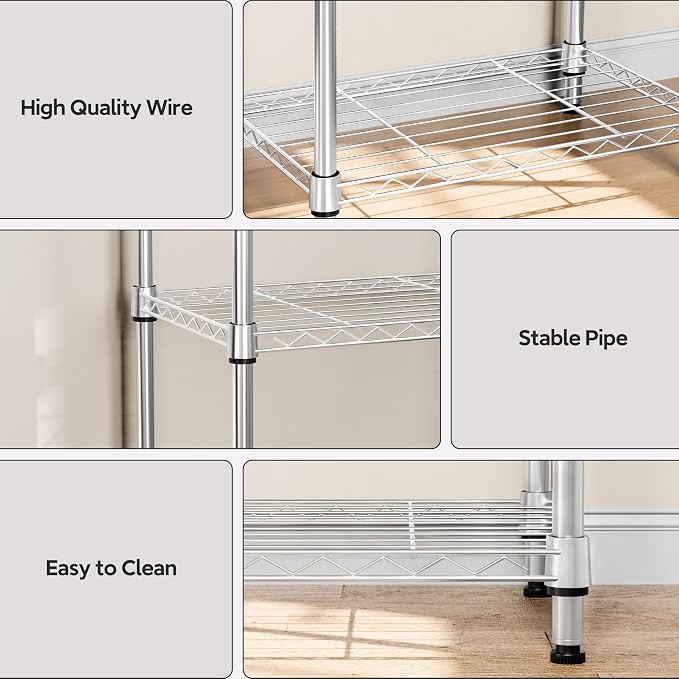 M MZG 4 Tiers Shelf Metal Storage Shelves Wire Rack Closet Organizers with Wheel for Garage Kitchen Bathroom Laundry Chrome 11.8" D x 17.7" W x 41.9" H - Image 4