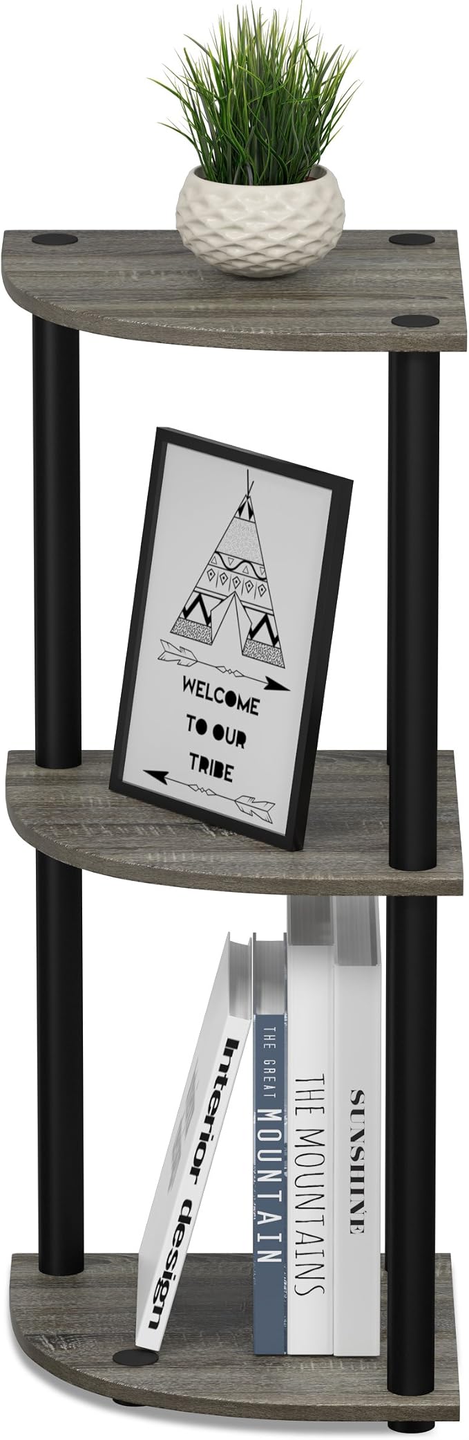 Furinno TURN-N-TUBE Corner Shelf, 3-Tier Corner Bookshelf, Display Storage Shelves with Open Shelves, for Organization and Storage, Living Room, Home Office, Garage, French Oak - Image 3