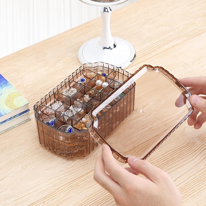 LETURE 3-Layer Jewelry Organizer Box for Earrings, Rings, Necklaces, Bracelets, Clear Plastic Bead Storage Containers for Crafts (Coffee) - Image 6
