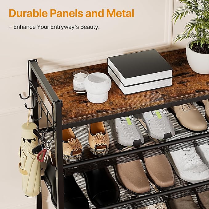 5 Tier Shoe Rack, Shoe Rack for Entryway with Hook, Shoe Organizer with Adjustable Mesh Shelves, Metal Shoe Storage, Closet, Bedroom Living Room Garage - Image 6
