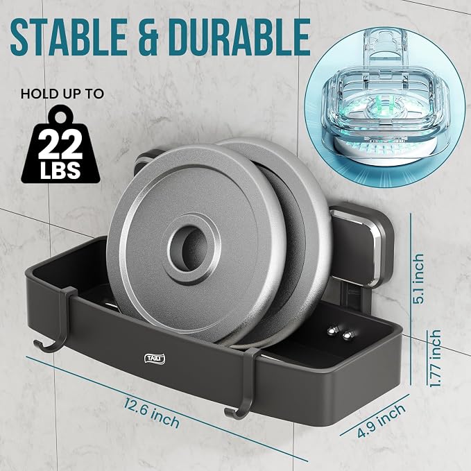 TAILI Shower Caddy Suction Cup, Heavy Duty Shower Organizer for Bathroom, Removable Shelves for Inside Shower, Wall Mounted Aluminum Storage for Bathroom Holder, Dark Gray - Image 6